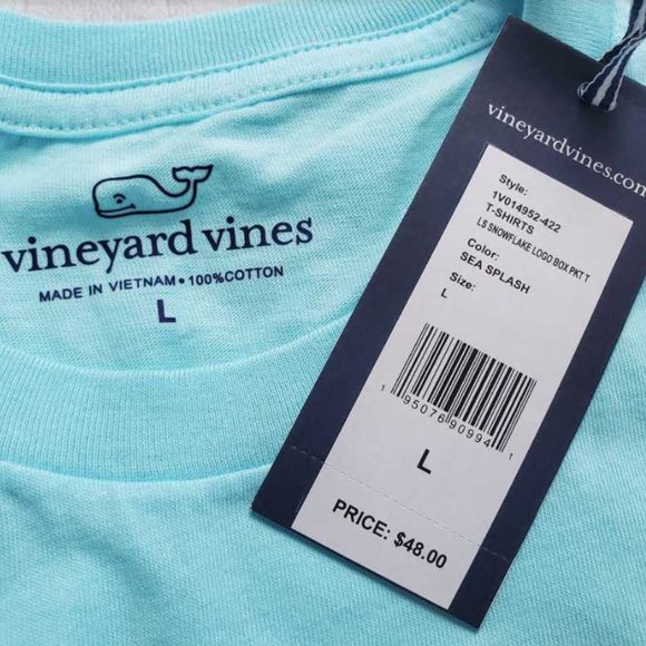 New men's M Vineyard Vines snowflake logo box long sleeve pocket tee t-shirt - Picture 5 of 5